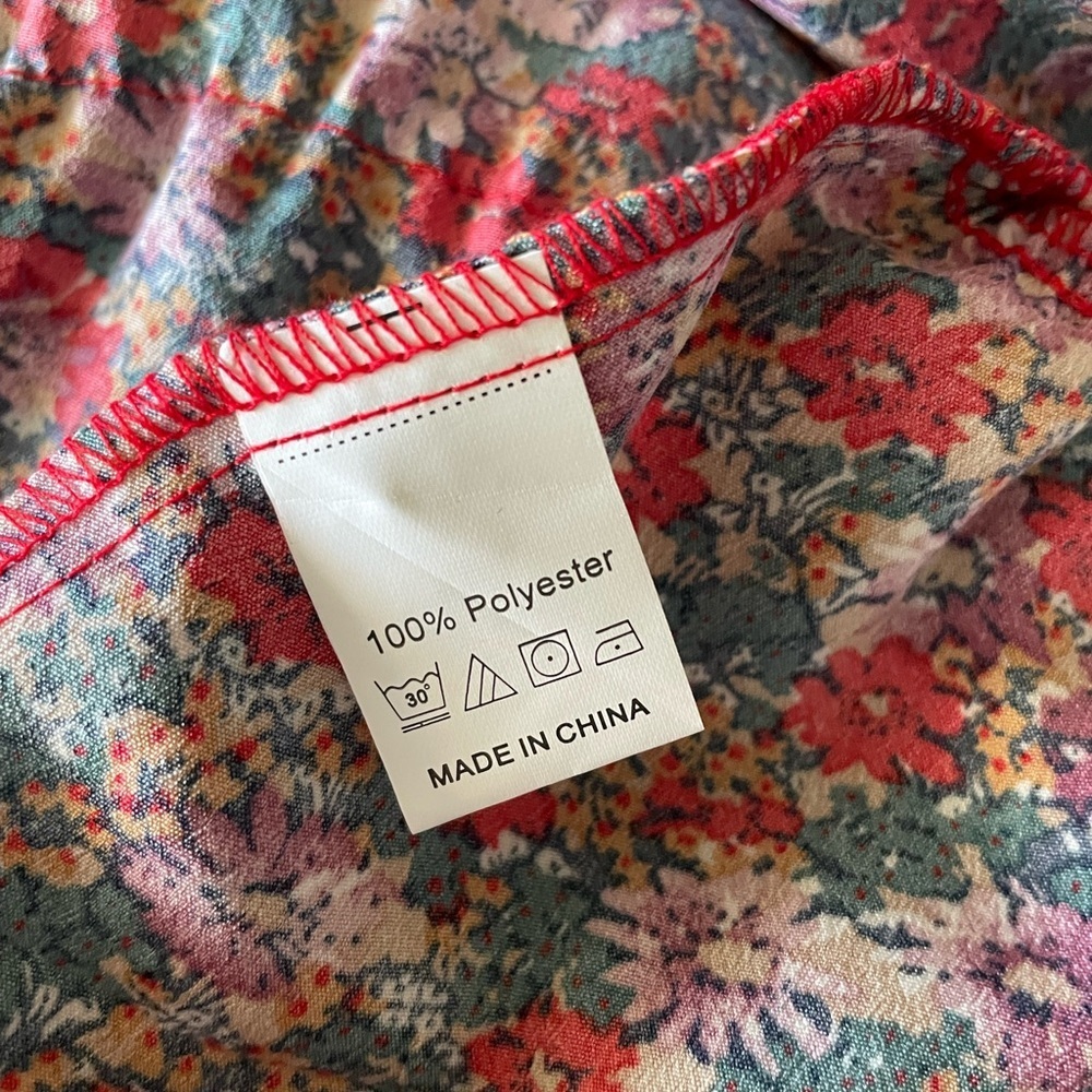 Red Floral Tiered Dress Long Sleeve Smocked Top Small - Picture 5 of 5